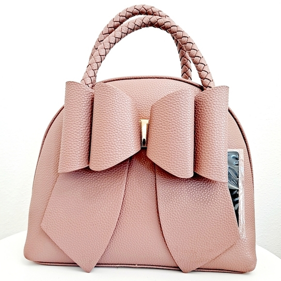 Crossi NY Handbags - Crossi NY Womens Blush Pink Bow vegan leather shoulder satchel purse Handbag NWT
